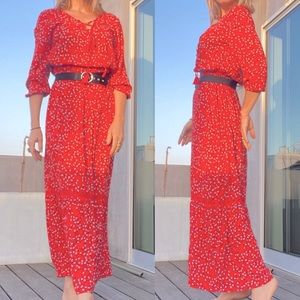 a.n.a. A New Approach Boho LONG  Maxi Dress Floral Tassel Lace-up Size S EC